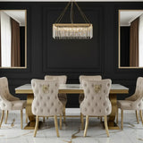Arianna Marble & Gold Dining Table With Victoria Quilted Gold Lion Knocker Velvet Chairs