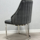 Louis Chrome Round Marble 130cm Dining Table With Carlton Velvet Dining Chairs