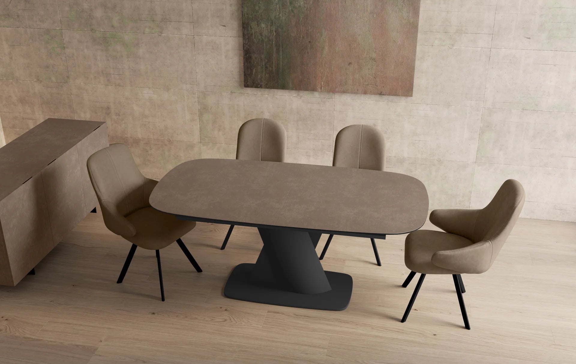 Prima 180-230cm Spanish Taupe Ceramic Marble Centre Swivel Extending Dining Table