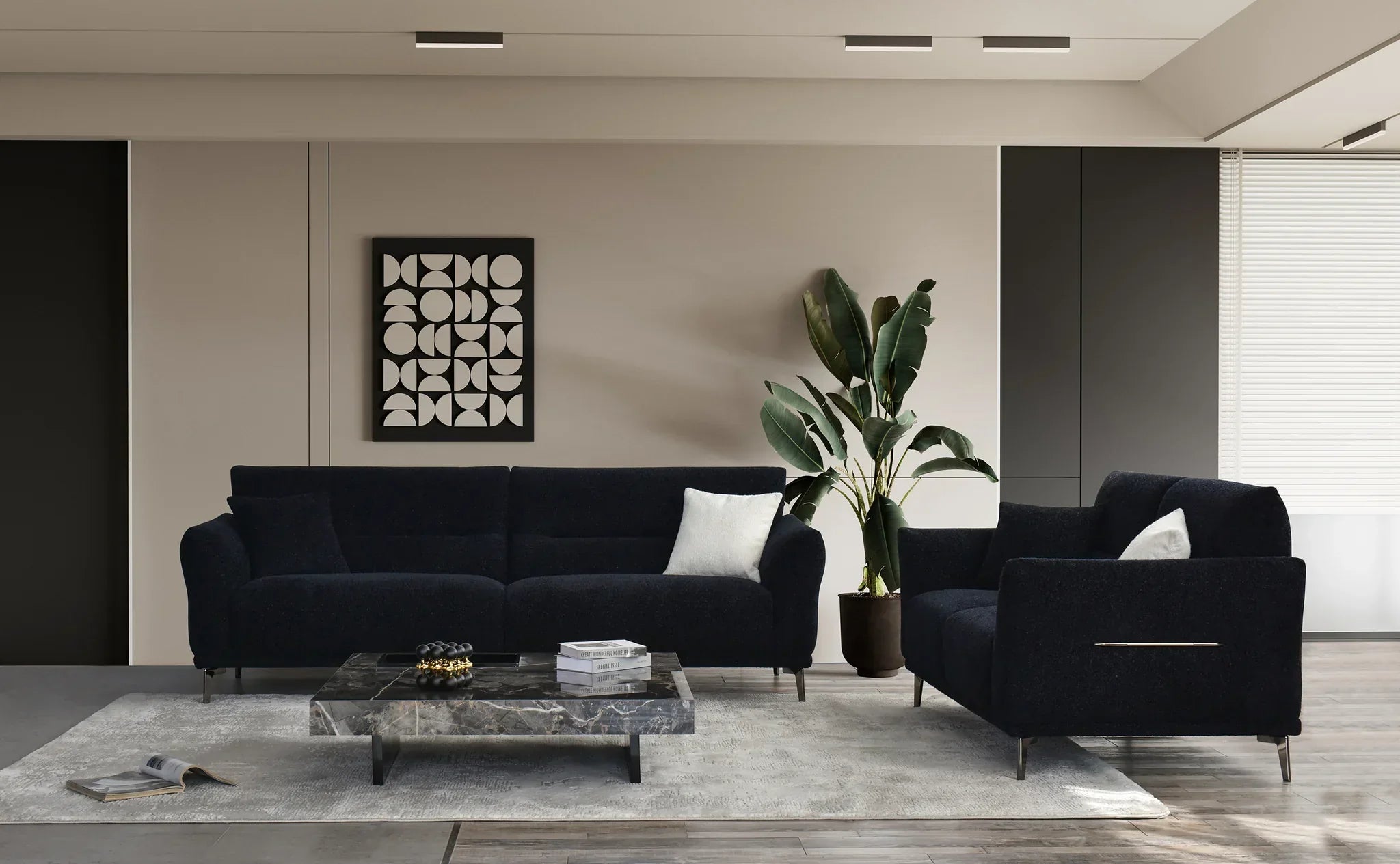 The Albany Luxury Black Boucle Fabric 2 Seater Sofa