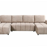 Sena Large Beige Plush Velvet Luxury U Shape Sofabed Sofa