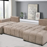 Sena Large Beige Plush Velvet Luxury U Shape Sofabed Sofa