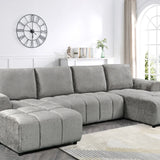 Sena Large Grey Plush Velvet Luxury U Shape Sofabed Sofa
