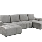 Sena Large Grey Plush Velvet Luxury U Shape Sofabed Sofa