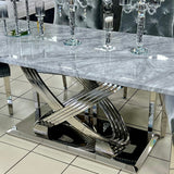 Elina 160cm Marble & Chrome Dining Table With Brompton Grey Velvet Chrome Chairs