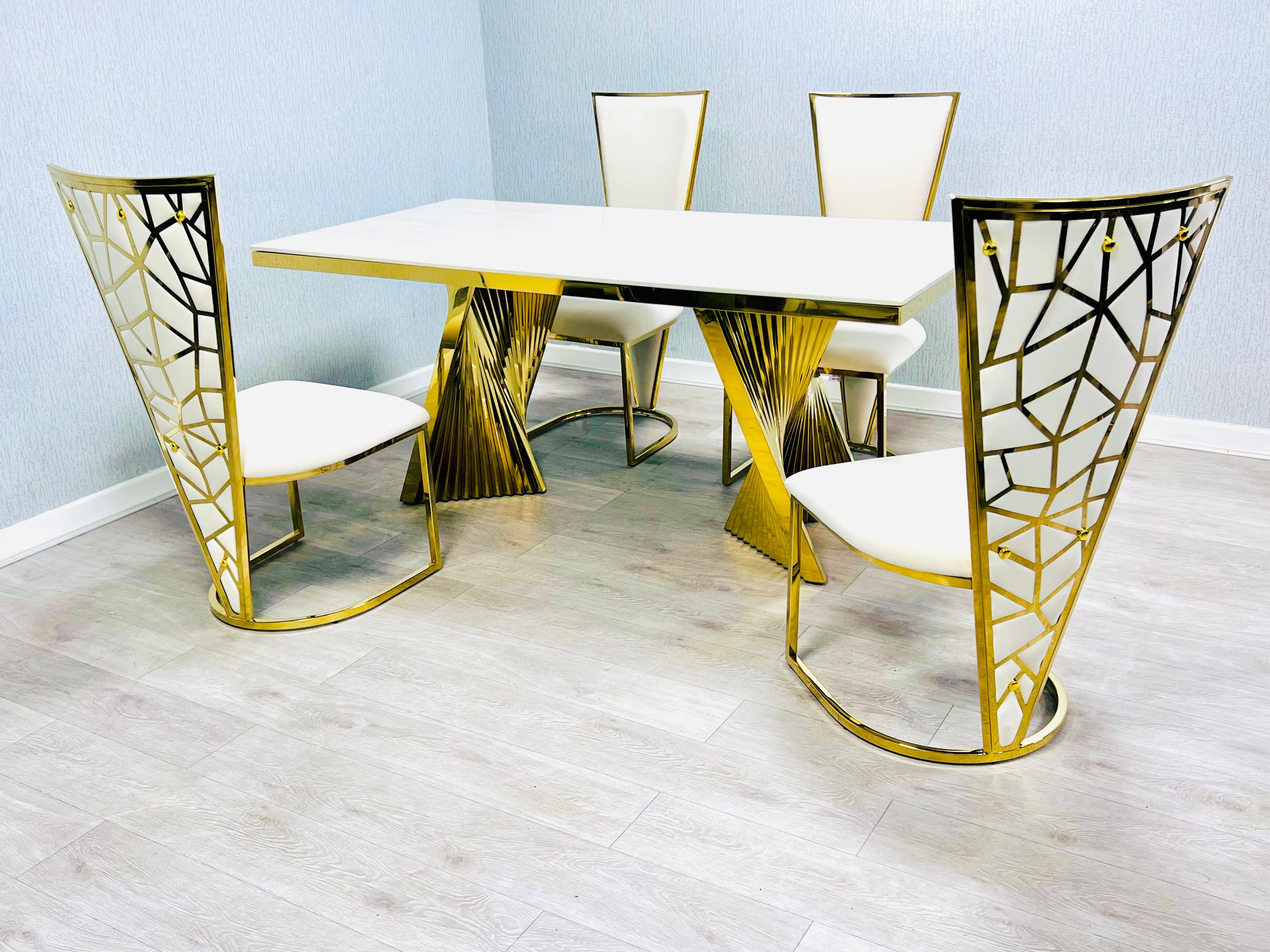 Ravello 160cm Cream & Gold Dining Table Set with Vienna Chairs