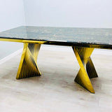 Ravello 160cm Black & Gold Marble Dining Table with Porado Chairs