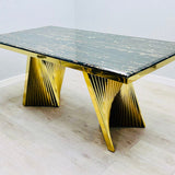 Ravello 180cm Cream & Gold Marble Dining Table with Porado Chairs
