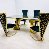 Ravello 160cm Black & Gold Dining Table Set with Vienna Chairs