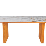 Melbourne 180cm Cream & Gold Ribbed Ceramic Marble Dining Table