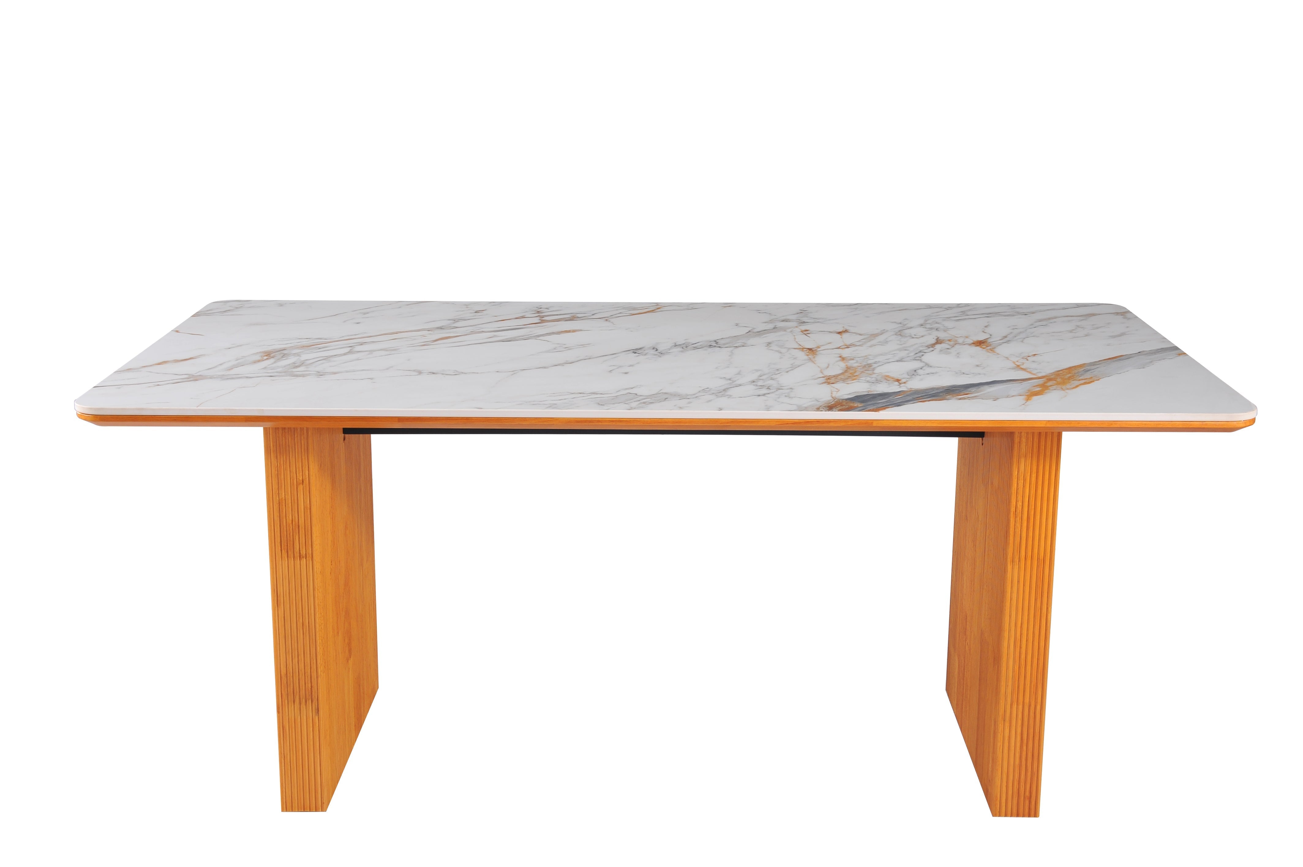Melbourne 180cm Cream & Gold Ribbed Ceramic Marble Dining Table