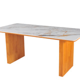 Melbourne 180cm Cream & Gold Ribbed Ceramic Marble Dining Table