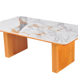 Melbourne 180cm Cream & Gold Ribbed Ceramic Marble Dining Table