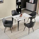 Miami 120cm Cream Gold Dining Table With Ceramic Top + Grey PU Leather Dining Chairs