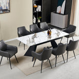Chicago 160-200CM Cream Gold Extending Dining Table With Ceramic Top + Grey PU Leather Dining Chairs