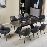 Chicago 160-200CM Black Gold Extending Dining Table With Ceramic Top + Grey PU Leather Dining Chairs