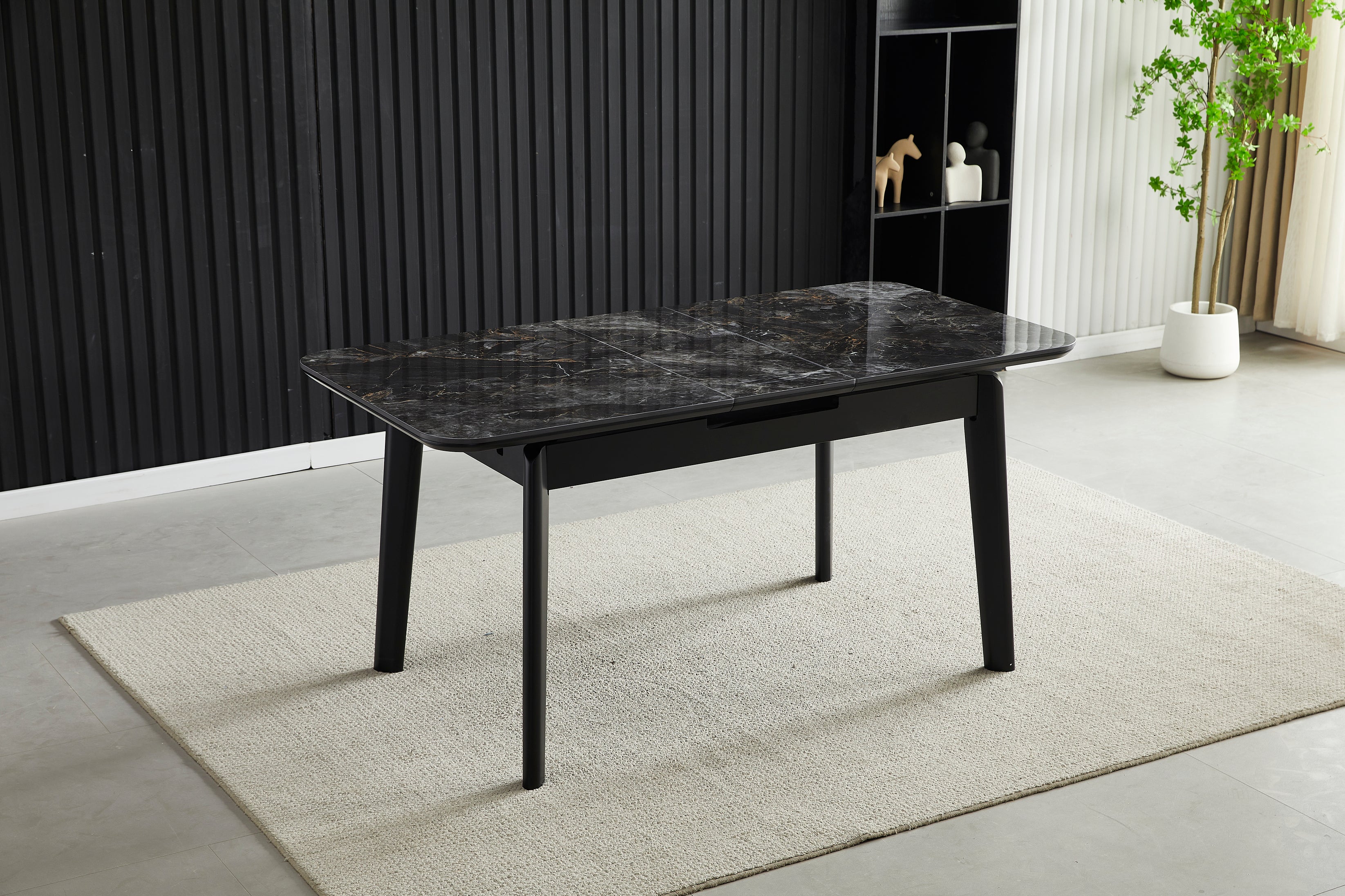 Arizona 130-160cm Black/Gold Ceramic Stone Extending Marble Dining Table