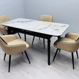 Arizona 130-160cm Cream/Gold Ceramic Stone Extending Marble Dining Table