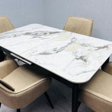 Arizona 130-160cm Cream/Gold Ceramic Stone Extending Marble Dining Table