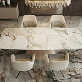 Monaco Pandora Beige 160-240cm Extending Ceramic Marble Dining Table With Florence Beige Velvet 360 Swivel Chairs