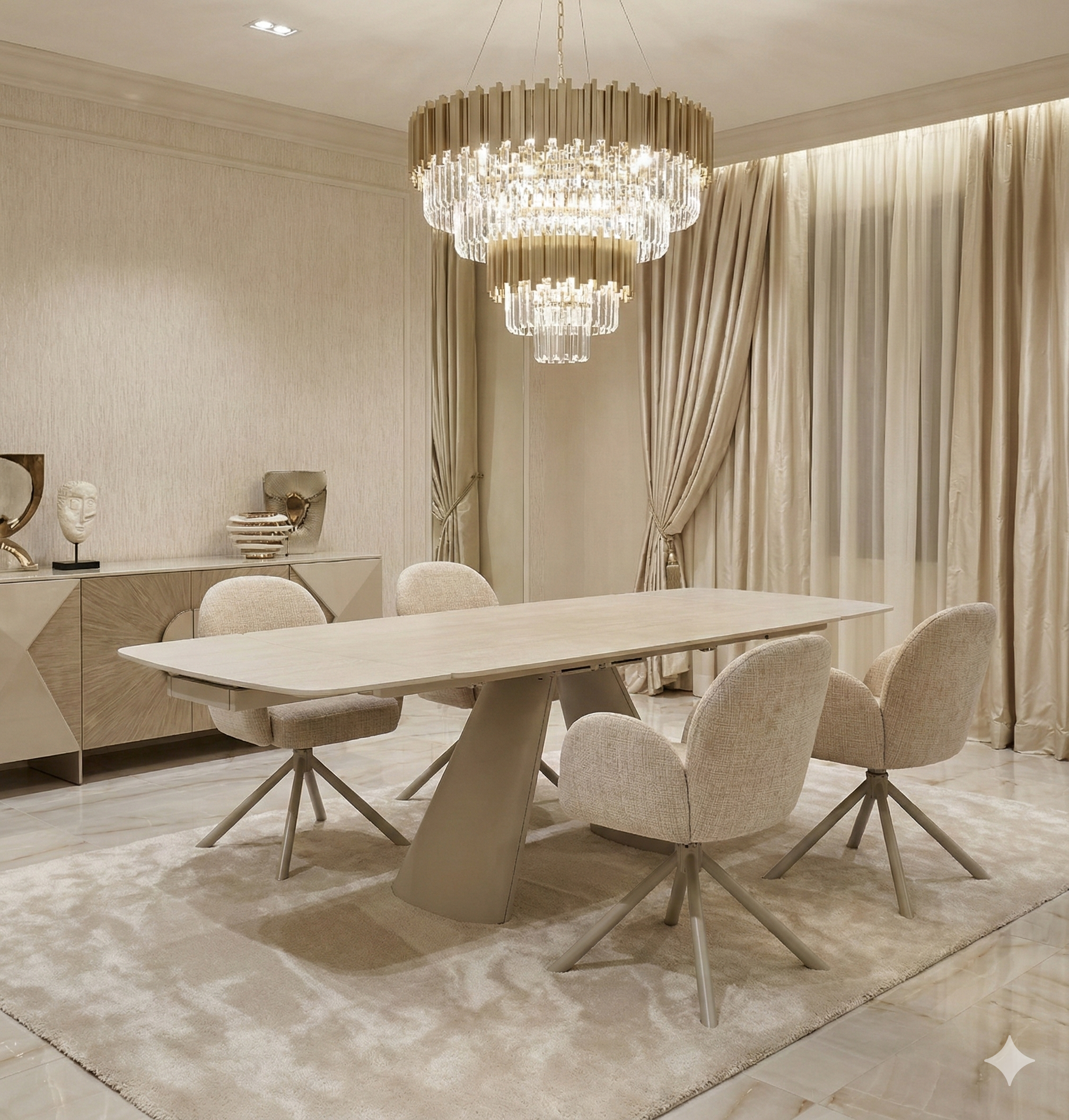 Manhattan 160-240cm Beige Ceramic Stone Extending Marble Dining Table
