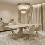 Manhattan 160-240cm Beige Ceramic Stone Extending Marble Dining Table With Tokyo Chairs