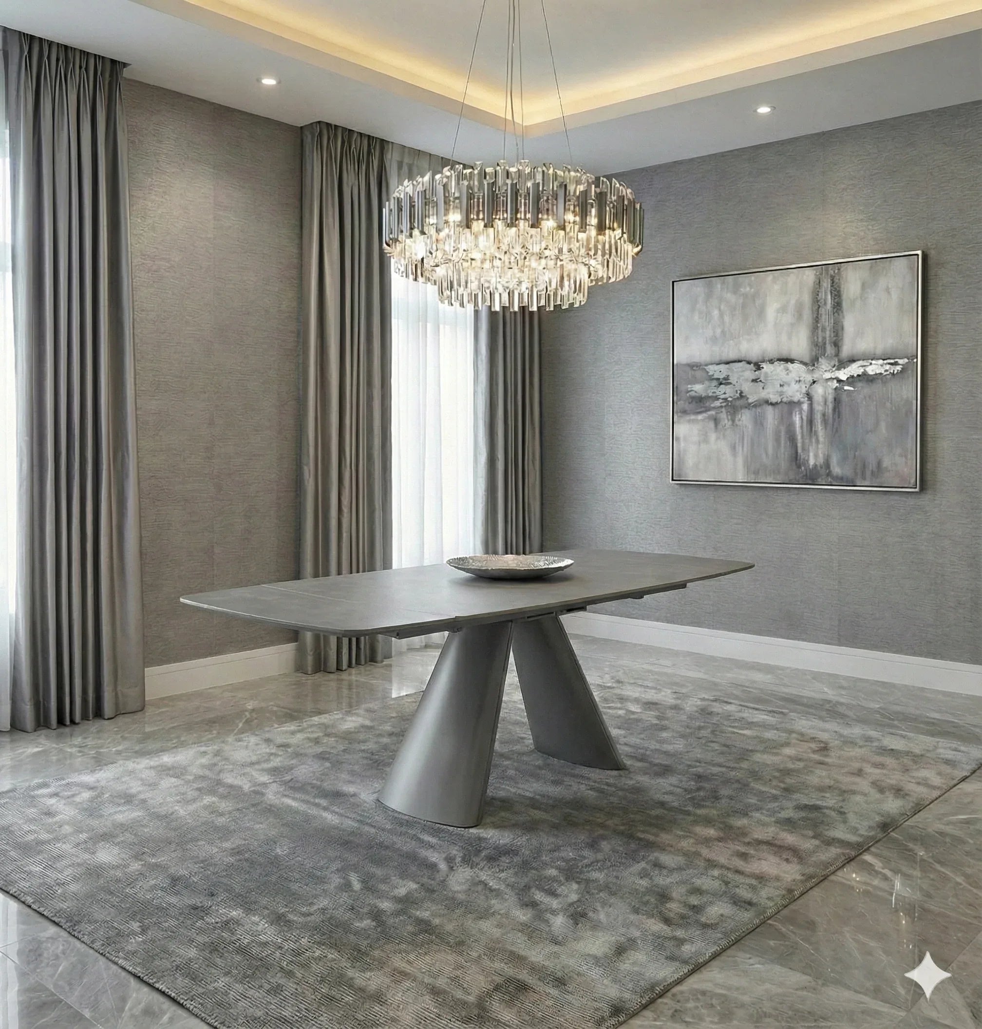 Manhattan 160-240cm Grey Ceramic Stone Extending Marble Dining Table With Tokyo Chairs