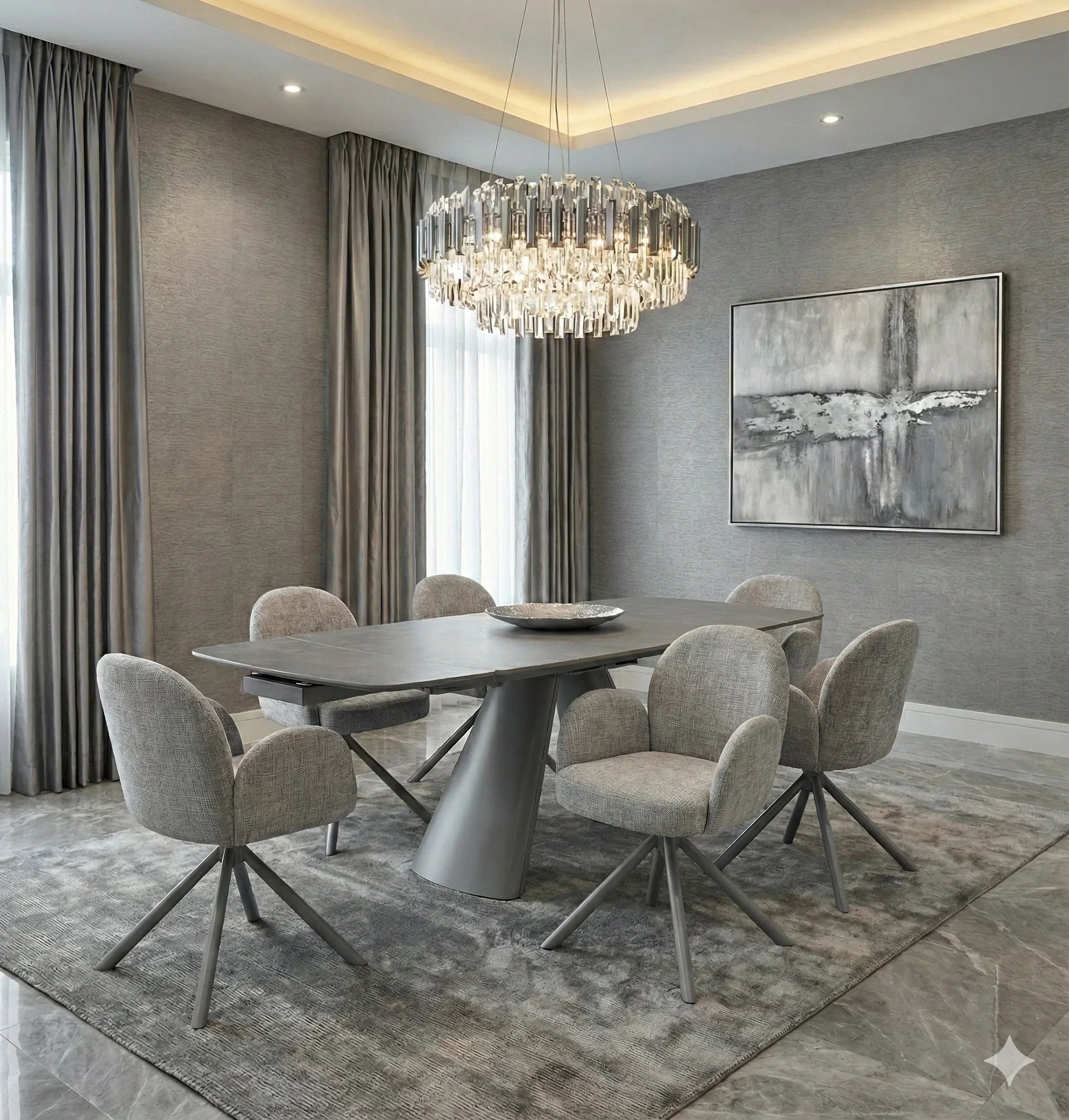 Manhattan 160-240cm Grey Ceramic Stone Extending Marble Dining Table