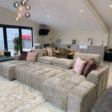 Sena Large Beige Plush Velvet Luxury U Shape Sofabed Sofa