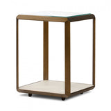 DI Designs Elmley Ivory Shagreen Brass & Clear Glass Square Side Table