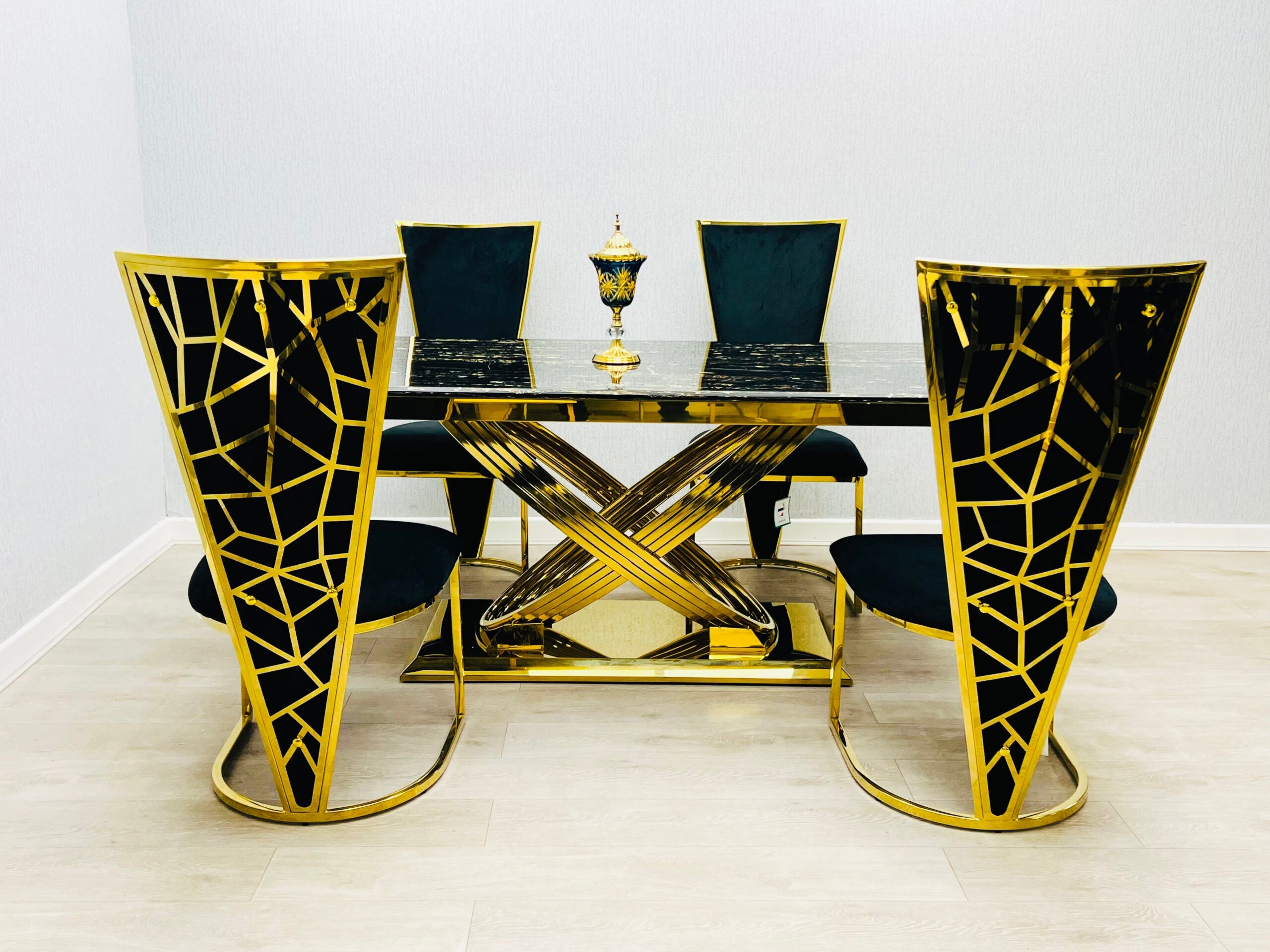 Elina 180cm Gold Marble Dining Table Set with Vienna Chairs