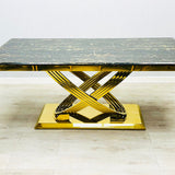 Elina Marble & Gold Dining Table With Vermont Cream Gold Velvet Dining Chairs Crystals