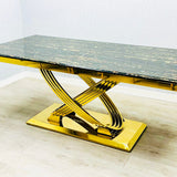 Elina Marble & Gold Dining Table With Vermont Cream Gold Velvet Dining Chairs Crystals
