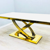 Elina 160cm Gold Marble Dining Table with Lasco Gold Chairs