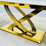Elina 180cm Gold Dining Table With Santos Velvet Gold Chairs
