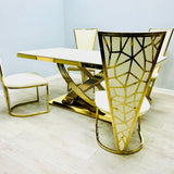 Elina 180cm Gold Marble Dining Table Set with Vienna Chairs