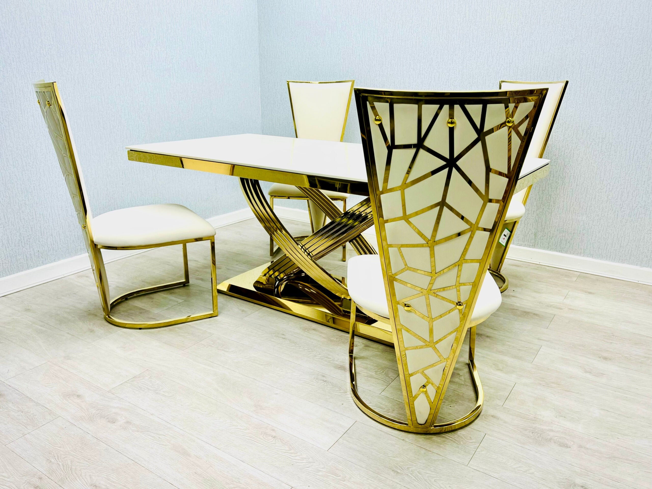Elina 160cm Gold Marble Dining Table with Vienna Chairs