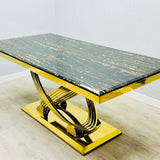 Elina 160cm Gold Marble Dining Table with Lasco Gold Chairs