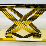Elina 180cm Gold Marble Dining Table with Sofia Gold Chairs