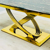Elina 160cm Gold Marble Dining Table with Valentino Gold Chairs