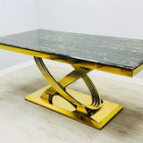 Elina 160cm Gold Marble Dining Table with Valentino Gold Chairs