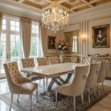 Elina Luxury Grey Marble Dining Table with Majestic Lion Knocker Chairs