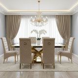Elina 180cm Gold Marble Dining Table with Sofia Gold Chairs