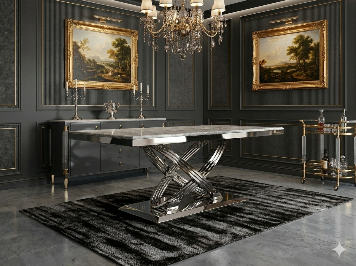 Elina Luxury Grey Marble Dining Table with Porado Grey Chairs
