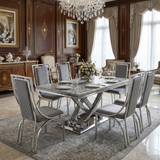 Elina Luxury Grey Marble Dining Table Set with Windsor Chairs