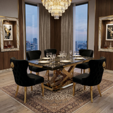 Elina 180cm Gold Marble Dining Table Set with Valentino Gold Chairs