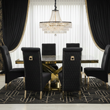 Elina 180cm Gold Marble Dining Table with Sofia Gold Chairs