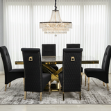 Elina 180cm Gold Marble Dining Table with Sofia Gold Chairs