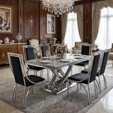 Elina Luxury Grey Marble Dining Table Set with Windsor Chairs