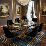 Elina 160cm Gold Marble Dining Table with Lasco Gold Chairs